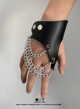 亚文化朋克半指皮手链手环手套酷