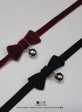 铃铛蝴蝶结锁骨链黑色丝绒choker