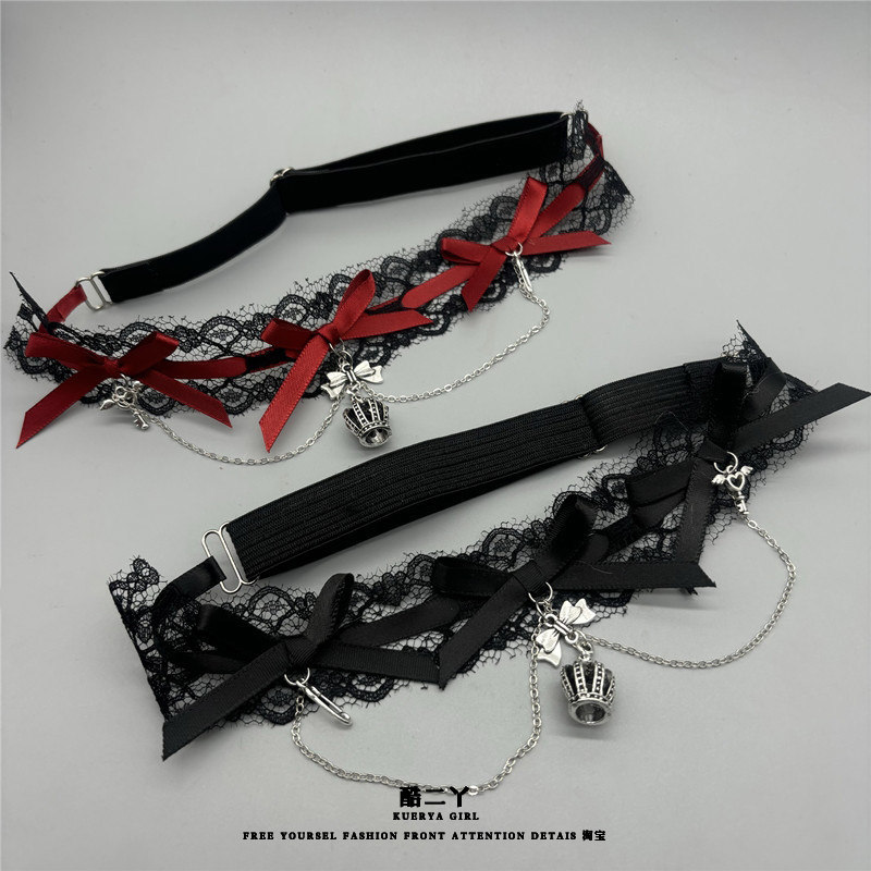 哥特风洛丽塔腿环原宿暗黑系朋克性感大腿链蕾丝蝴蝶结jk腿饰脚链,淘宝优惠券,粉丝福利购,淘宝优惠卷
