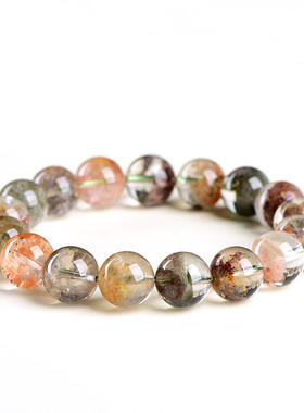 久雅水晶 天然四季幽灵半盆圆珠手链 多彩幽灵聚宝盆手串 批发