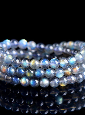 久雅水晶 天然彩虹灰月光多圈圆珠手链  彩虹拉长石散珠手串