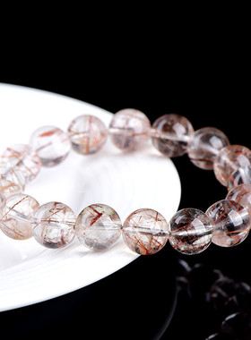 久雅水晶 天然红发晶圆珠手链 红色发晶散珠手串 厂家直销