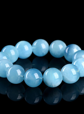 久雅水晶 天然圣母利亚海蓝宝圆珠手链  浅蓝海蓝宝散珠手串