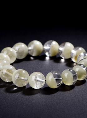 久雅水晶  天然白抹茶绿聚宝盆圆珠手链 半盆抹茶绿幽灵散珠手串