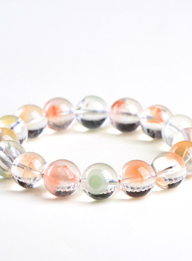 久雅水晶 天然双色多宝水晶圆珠手链 多彩水晶散珠手串 厂家直销