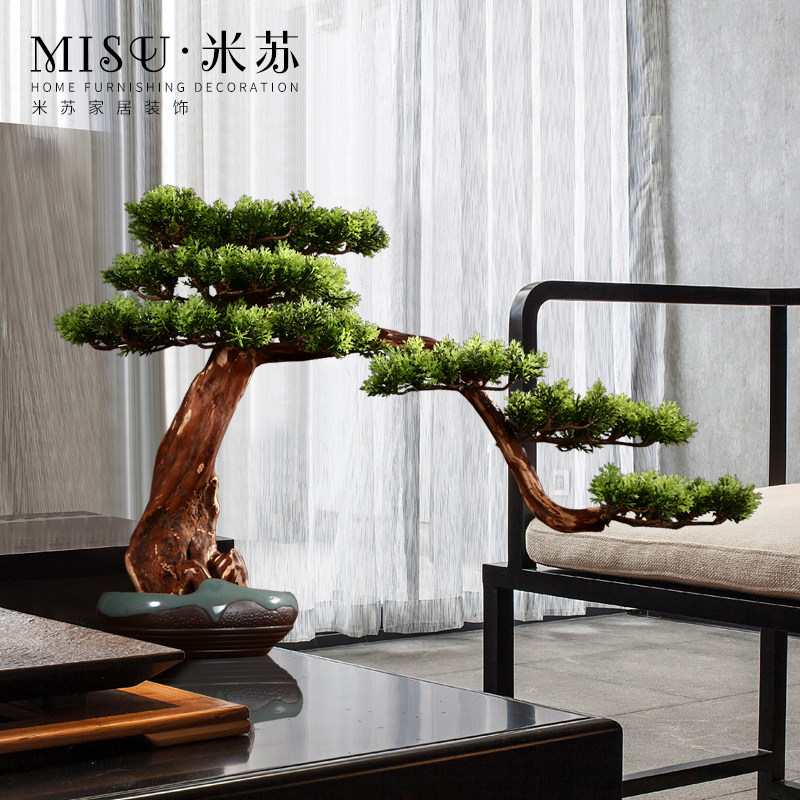 新中式仿真迎客松盆景客厅书房酒店玄关盆栽摆件家饰软装搭配套装,淘宝优惠券,粉丝福利购,淘宝优惠卷