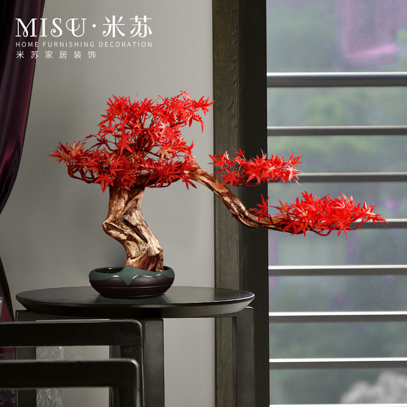 新中式仿真迎客松盆景客厅书房酒店玄关盆栽摆件家饰软装搭配套装,淘宝优惠券,粉丝福利购,淘宝优惠卷