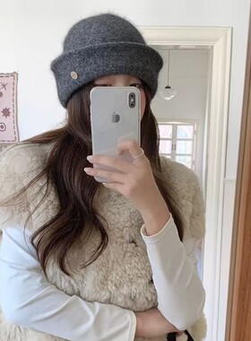 气质小礼帽~甜美千金风兔毛纯色翻边包头保暖秋冬渔夫帽盆帽女