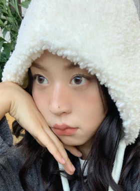 日系可爱女巫红帽子羊羔护耳保暖