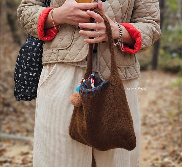 时尚小包韩国ins针织毛线手提包秋冬新款手工缝线锁边编织手提包,淘宝优惠券,粉丝福利购,淘宝优惠卷