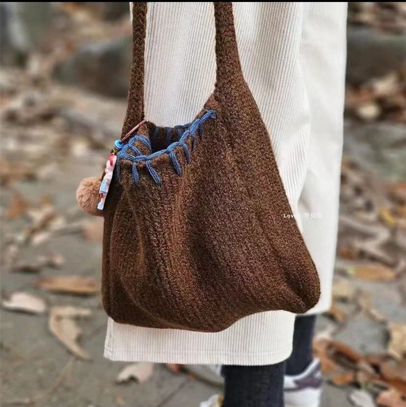 时尚小包韩国ins针织毛线手提包秋冬新款手工缝线锁边编织手提包,淘宝优惠券,粉丝福利购,淘宝优惠卷