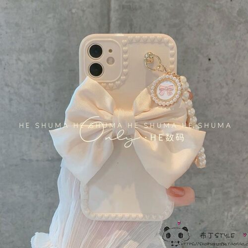 ins气质珍珠蝴蝶结reno13白色OPPO真我GT neo7手机壳realme12pro/find x7/5a3/a9/8/a78/7k11x女4se/a57/a3 - 图3