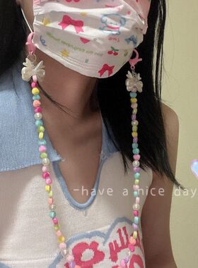 彩色爱心眼镜链条蝴蝶结口罩链女