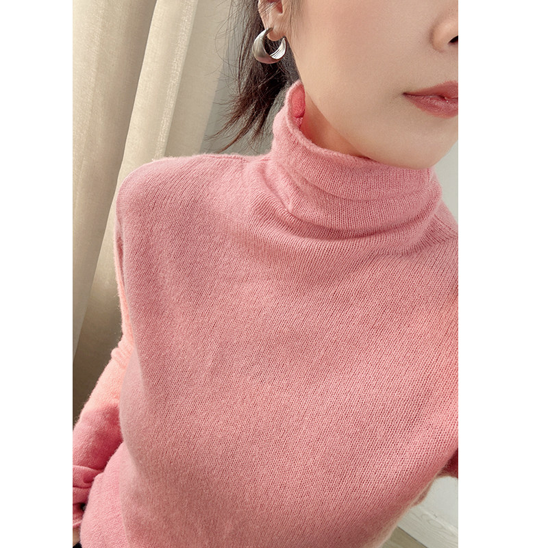 软糯~27山羊绒+73绵羊毛打底衫冬季款修身内搭保暖高领套头毛衣女 - 图0