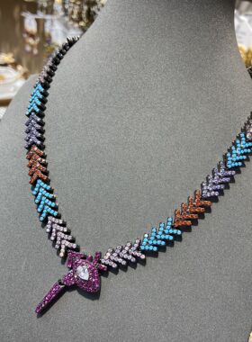 外贸欧美爆品嘻哈潮流饰品菱形古巴链彩色锆石拼接蛇咬尾个性项链