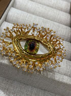 18K镀真金schiaparelli 欧美个性鼻子眼睛戒指胸针耳饰潮流爆款眼