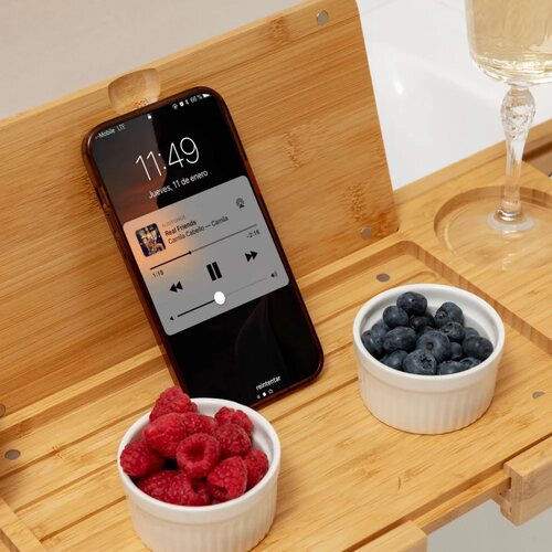 可伸缩竹木浴缸置物架浴桶泡澡桶澡盆架手机平板书本香薰收纳托盘 - 图0