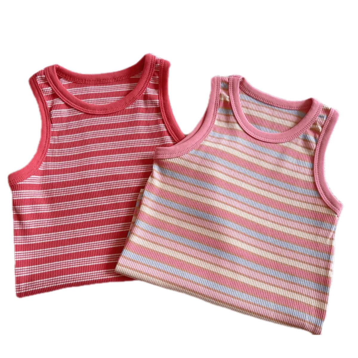 2025夏季纯棉韩版洋气女童背心吊带无袖上衣条纹儿童夏款弹力T恤,淘宝优惠券,粉丝福利购,淘宝优惠卷