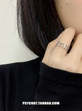 镂空爱心少女风百搭镀银戒指