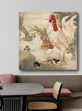 白色公鸡图挂画金鸡报晓装饰画