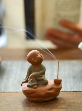 禅意紫砂小和尚线香插茶盘檀香座