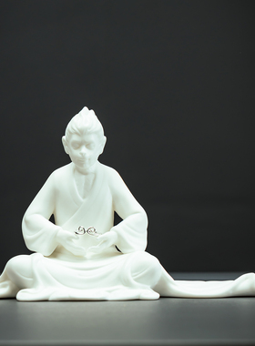 白瓷斗战胜佛孙悟空禅意灯圈摆件