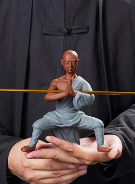 少林武僧人物办公室紫砂摆件陶瓷