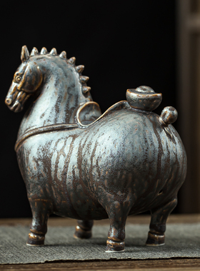 创意中式陶瓷招财小马摆件