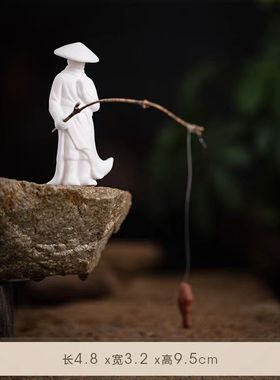 禅意陶瓷江湖故人侠客钓鱼人物线香香道小摆件鱼缸微景观造景装饰