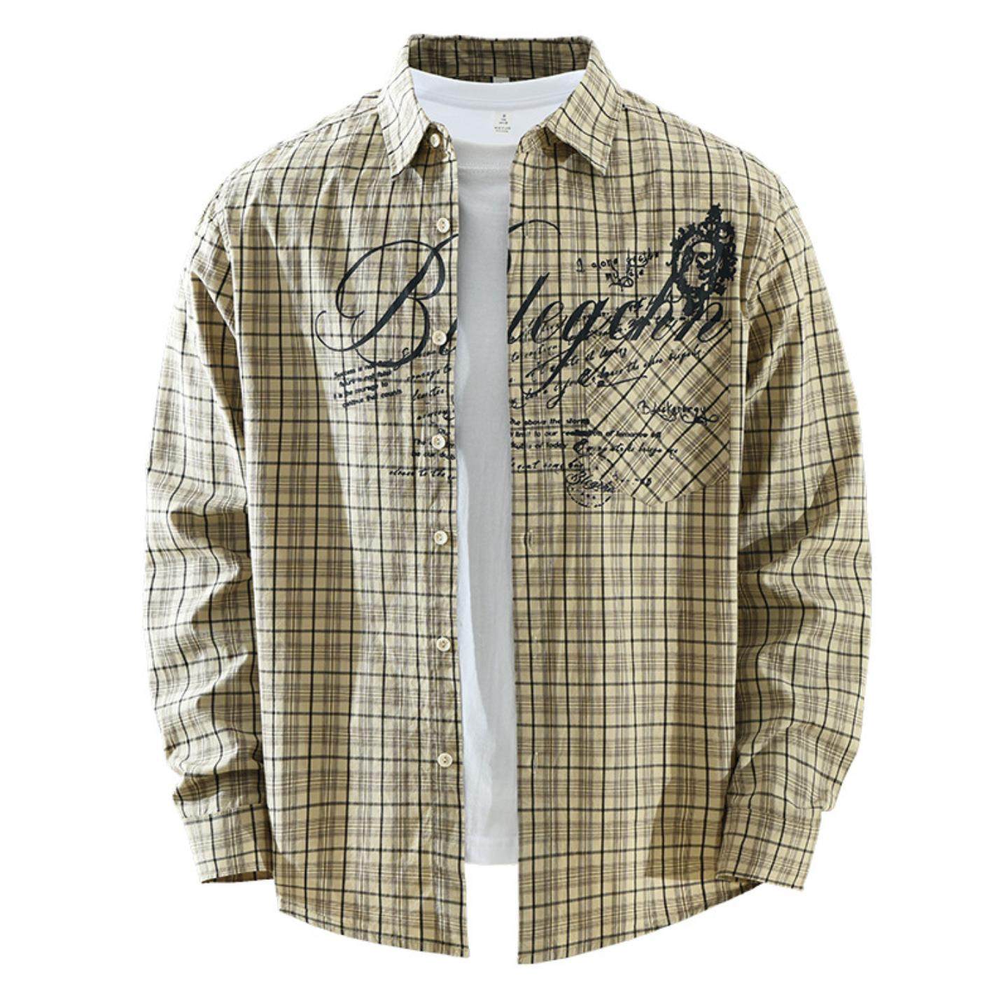 7879潮流格子印花长袖衬衫男士时尚百搭文艺休闲宽松翻领潮流上衣,淘宝优惠券,粉丝福利购,淘宝优惠卷