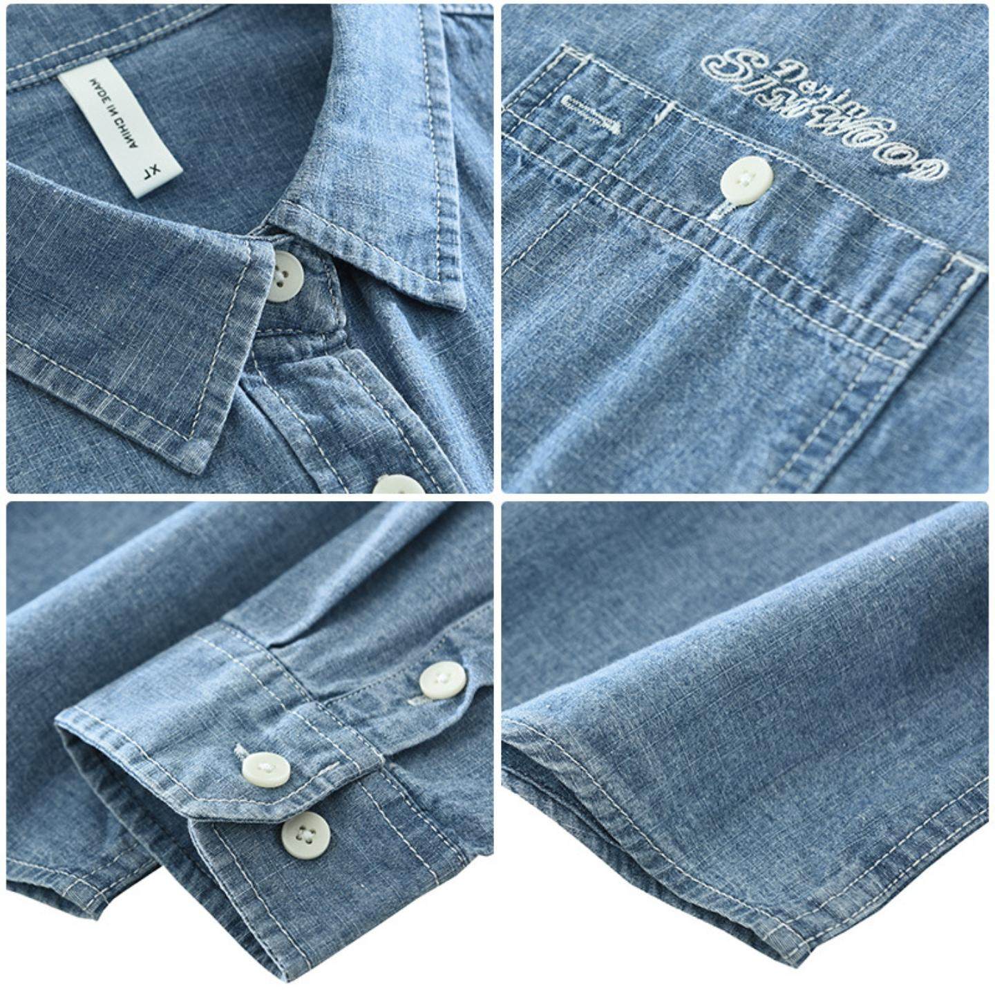 7901日系牛仔潮流长袖衬衫男士牛仔衬衫时尚百搭文艺休闲宽松上衣,淘宝优惠券,粉丝福利购,淘宝优惠卷