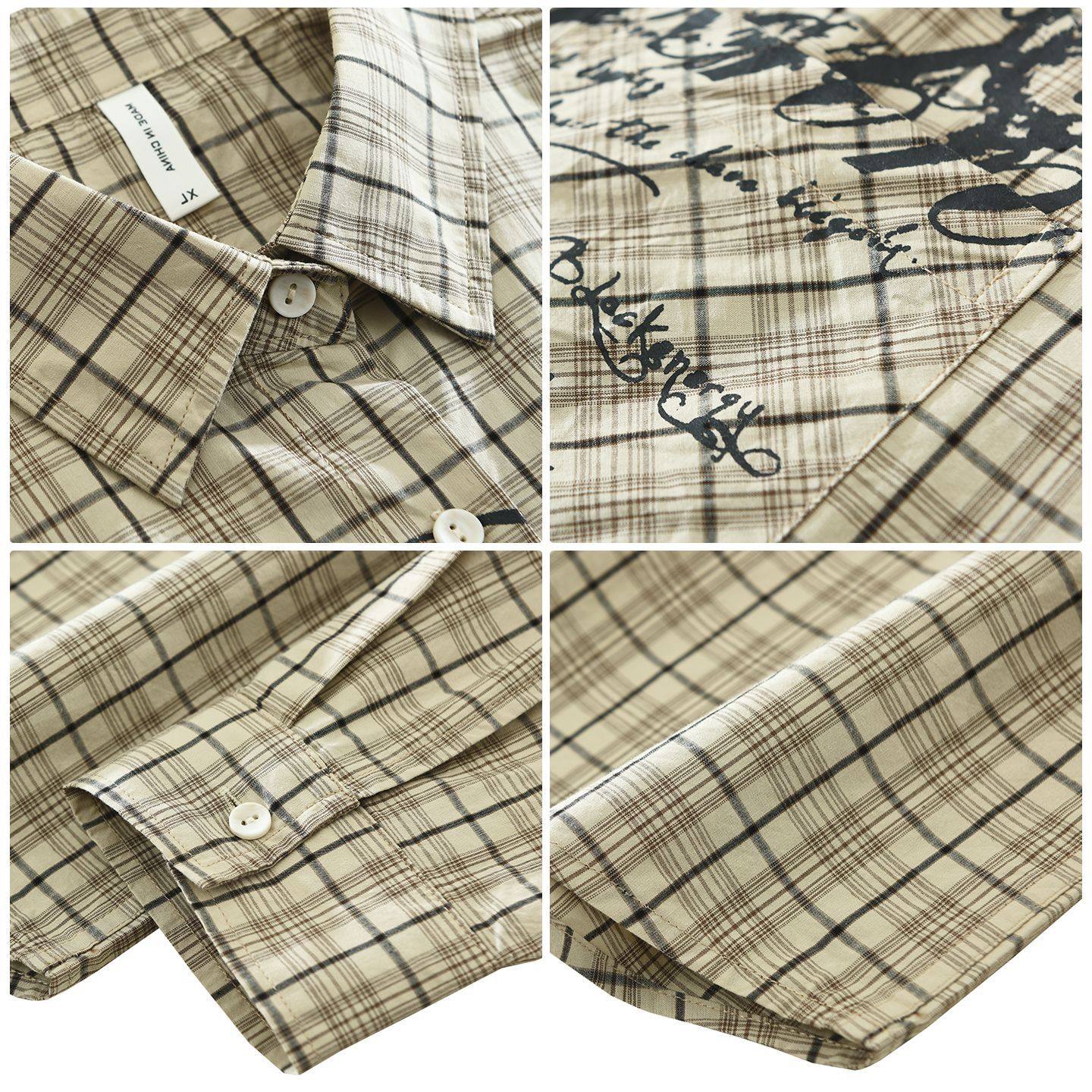 7879潮流格子印花长袖衬衫男士时尚百搭文艺休闲宽松翻领潮流上衣,淘宝优惠券,粉丝福利购,淘宝优惠卷