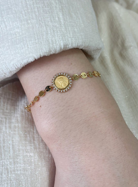 925纯银镀金自由女神项链手链ins