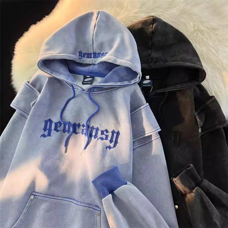 加绒美式复古大码刺绣字母卫衣男女小众宽松街头复古oversize情侣,淘宝优惠券,粉丝福利购,淘宝优惠卷