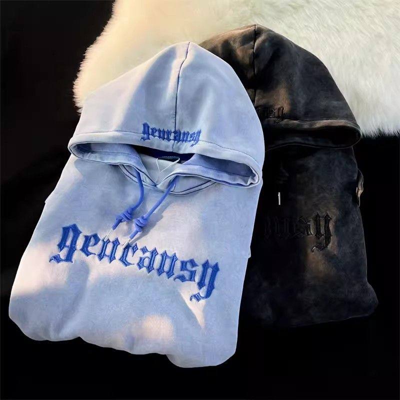 加绒美式复古大码刺绣字母卫衣男女小众宽松街头复古oversize情侣,淘宝优惠券,粉丝福利购,淘宝优惠卷