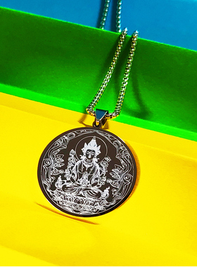 绿度母吊坠钛钢唐卡心咒二十一度母像密宗藏式挂件禅意项链