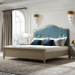 美得林美式家具1.8米双人床大床简约轻奢真皮床主卧实木框木床T9