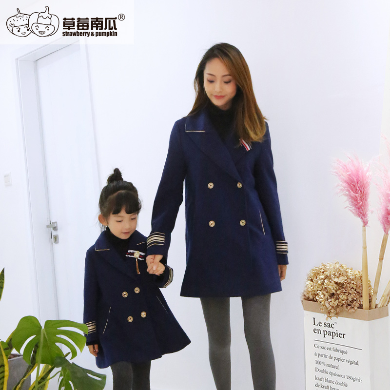 新款冬装母女装呢料外套韩版母子装呢子大衣潮 2018 草莓南瓜亲子装 新款冬装母女装呢料外套韩版母子装呢子大衣潮 2018 草莓南瓜亲子装