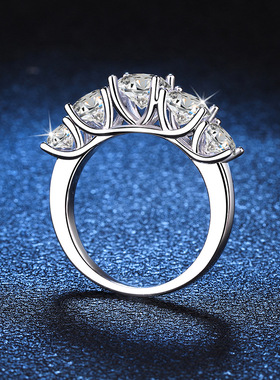 渐变5个钻莫桑钻纯银戒指