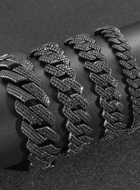 纯黑色黑钻锆石古巴手链