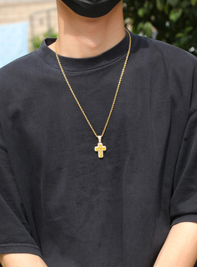 黄色绿色彩钻锆石实心十字架