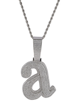 英文字母小写A满钻锆石吊坠项链