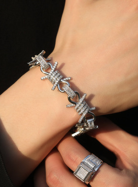 大号铁丝荆棘满钻个性古巴链