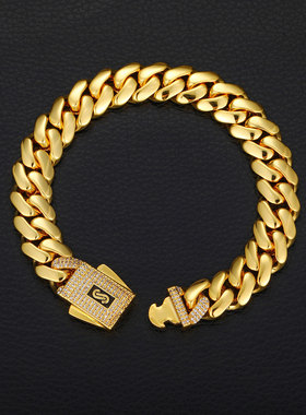 扣子镶钻S标弹簧扣古巴手链