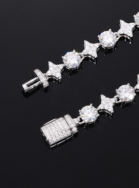 纯银莫桑钻四角星拼接手链