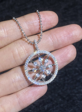 罗盘船舵复古纯银莫桑钻吊坠