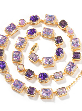 紫色锆石方圆可调节项链颈链