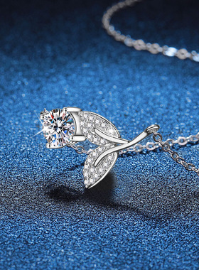 ICE BLING 风吹树叶纯银莫桑钻吊坠项链 时尚简约个性