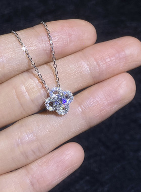 纯银莫桑钻四叶草吊坠项链锁骨链