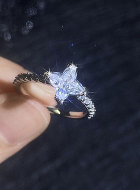 S925纯银四芒星莫桑钻戒指